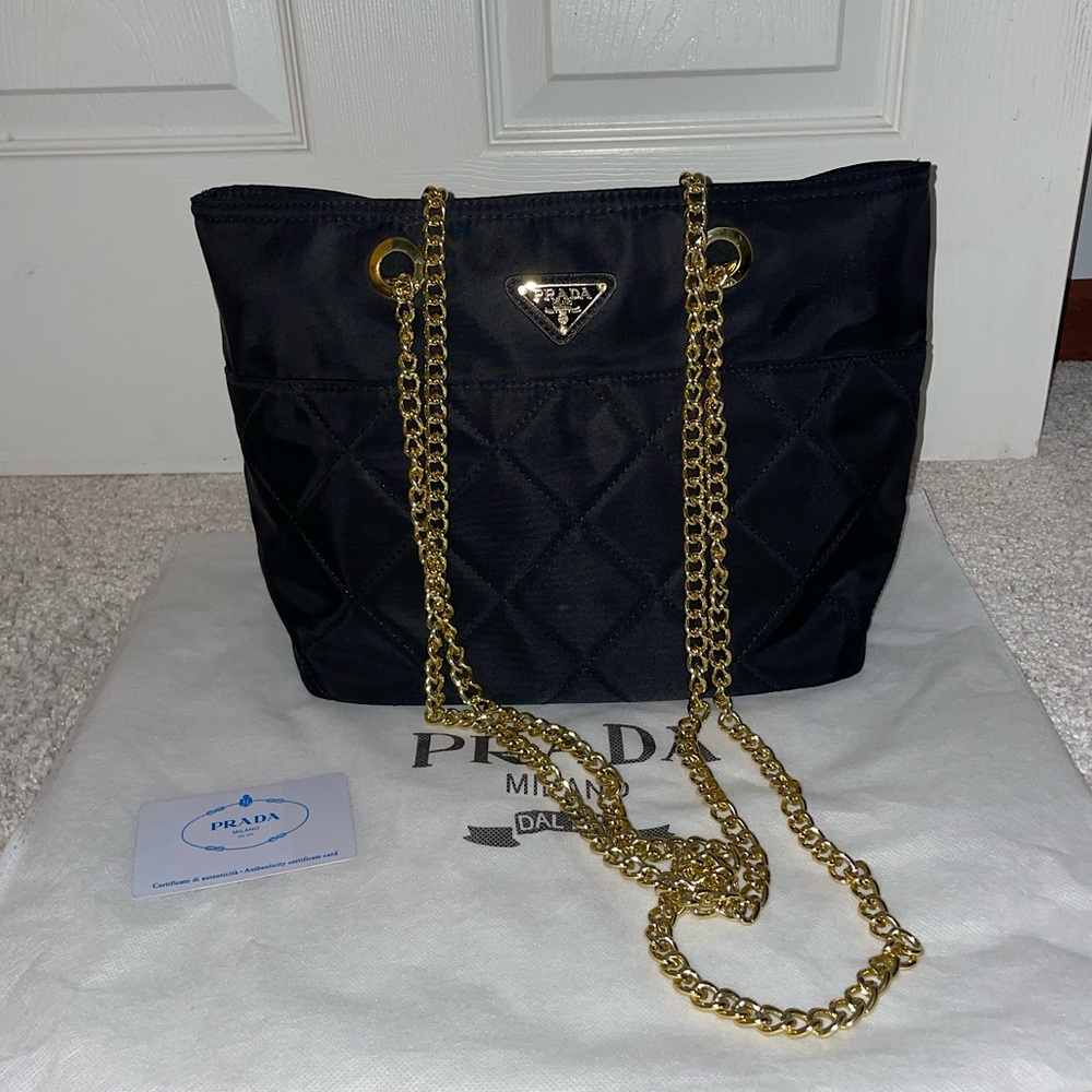 PRADA Purse - Black with Gold Chain